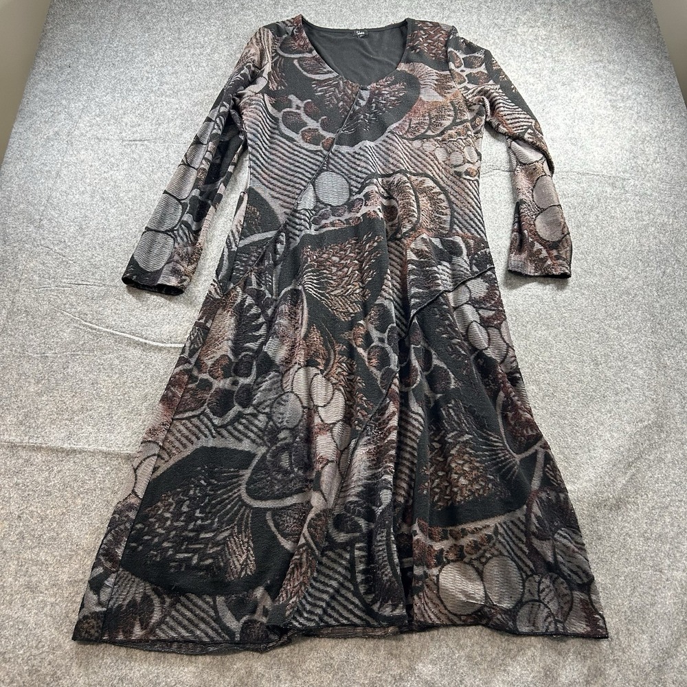 Shana Dress Womens Small Midi Long Sleeve Art To Wear Grunge Multicolor Artsy
